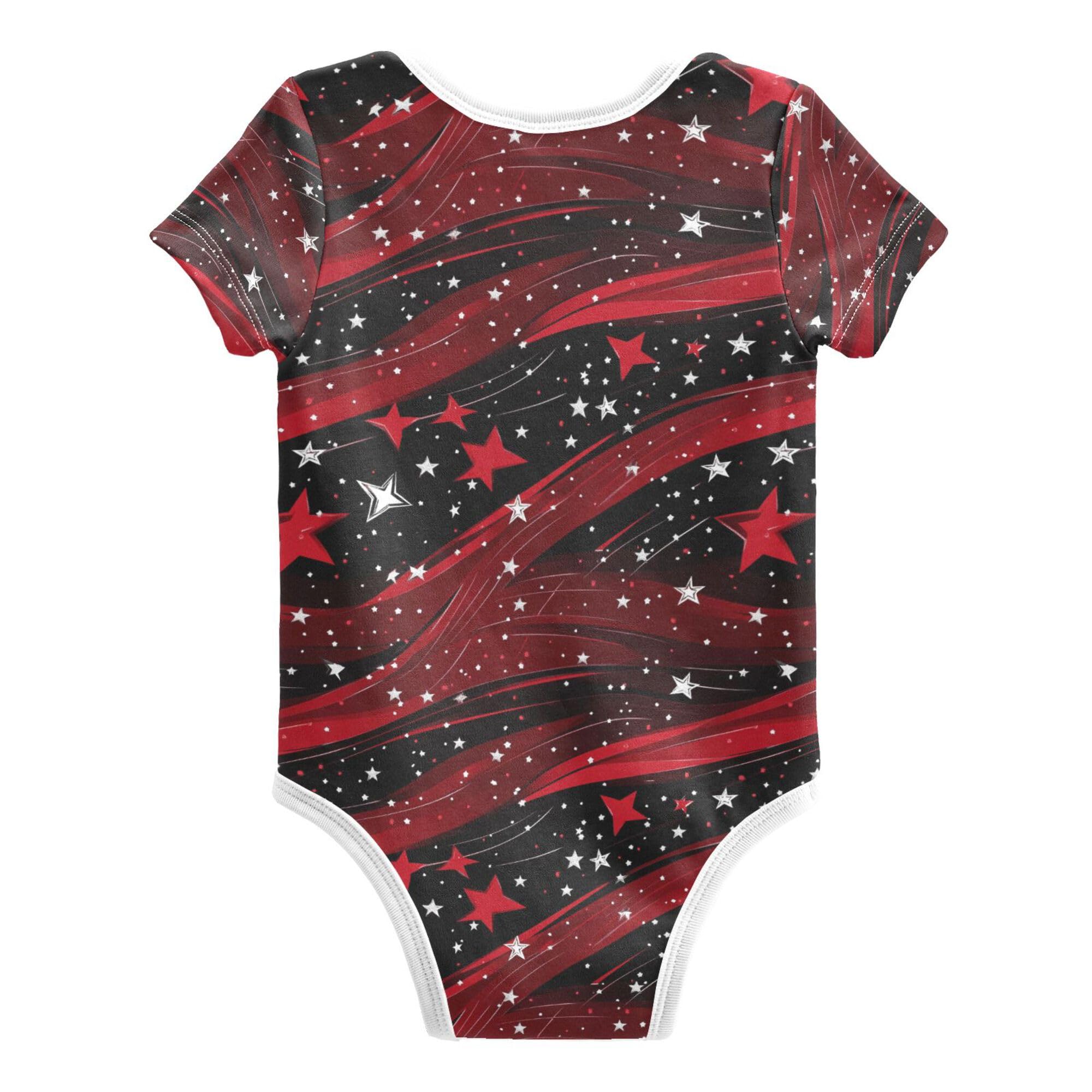 Wudan Stars Red 4th July Toddler Boy Clothes Button Down Cotton Baby Girls Clothes for Infant Girls First Birthday 24M