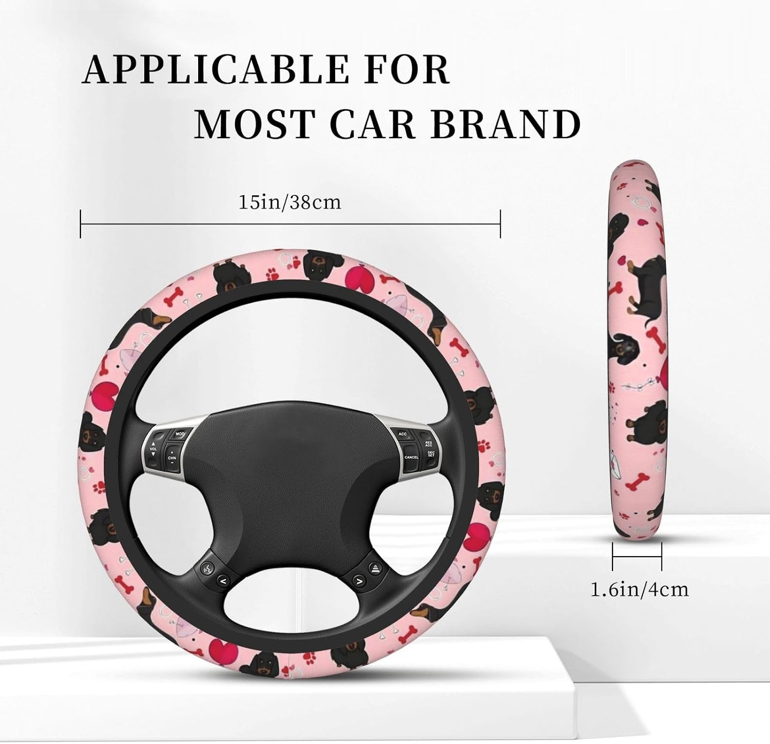 Car Steering Wheel Cover - Cute Pink Dachshund image 4