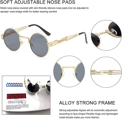 Miniatura 4 de ProudDemon - Gafas de sol estilo steampunk gótico retro para mujeres y hombres, con marco de metal y lente redonda
