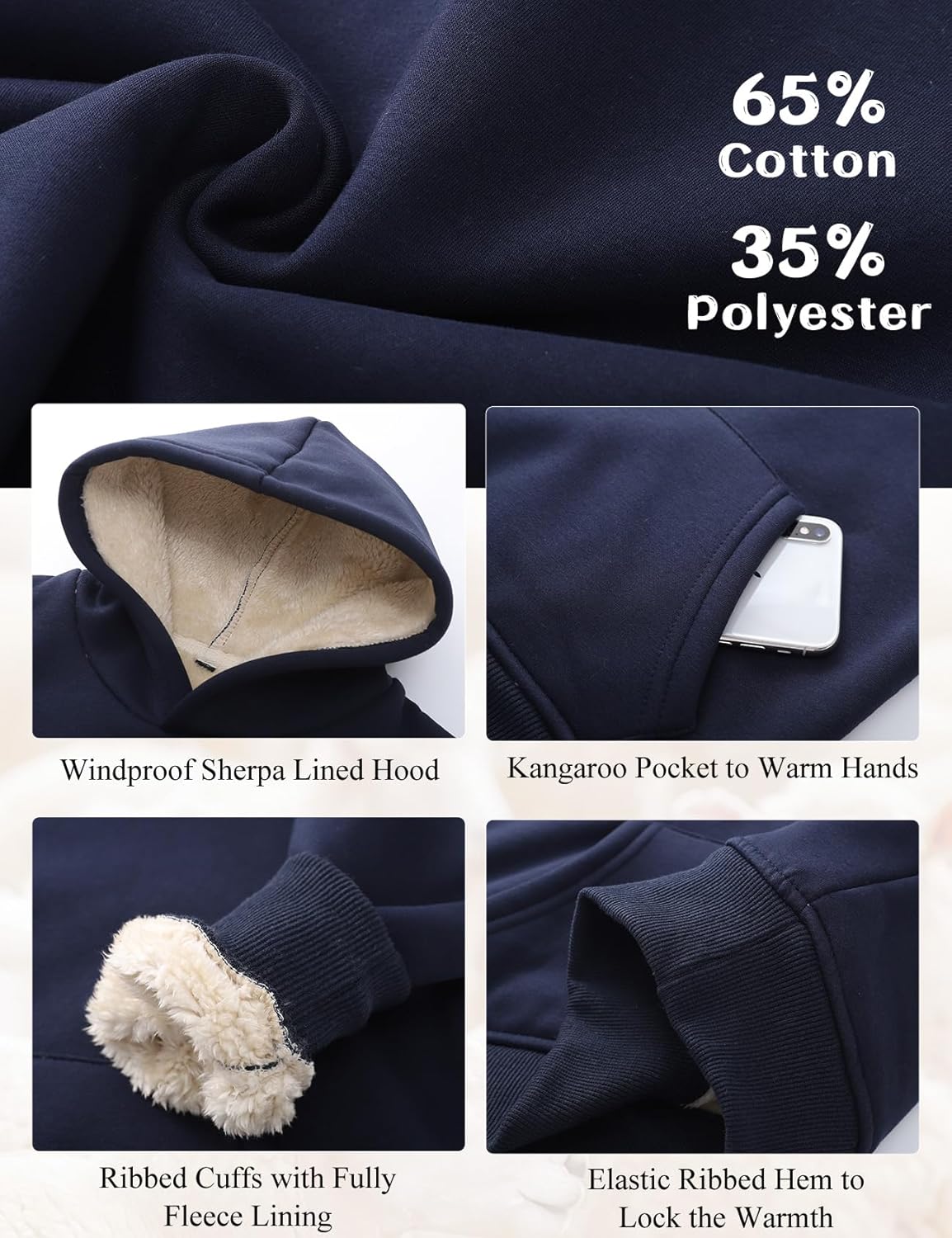 Kissonic Unisex Boys Girls Fleece Sherpa Lined Hoodie Winter Warm Kids Hooded Sweatshirt - Image 5