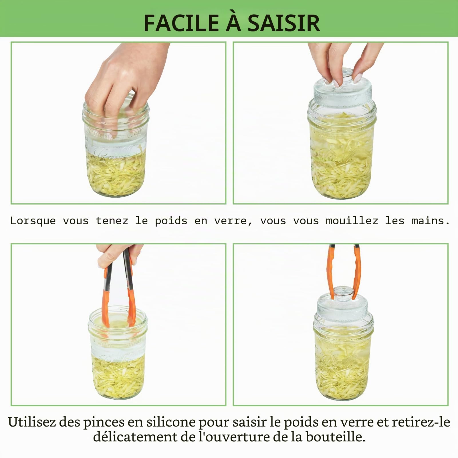 Artcome Lot de 10 poids de fermentation en verre avec poignée à prise facile et design à texture unique pour bocaux Mason à large ouverture