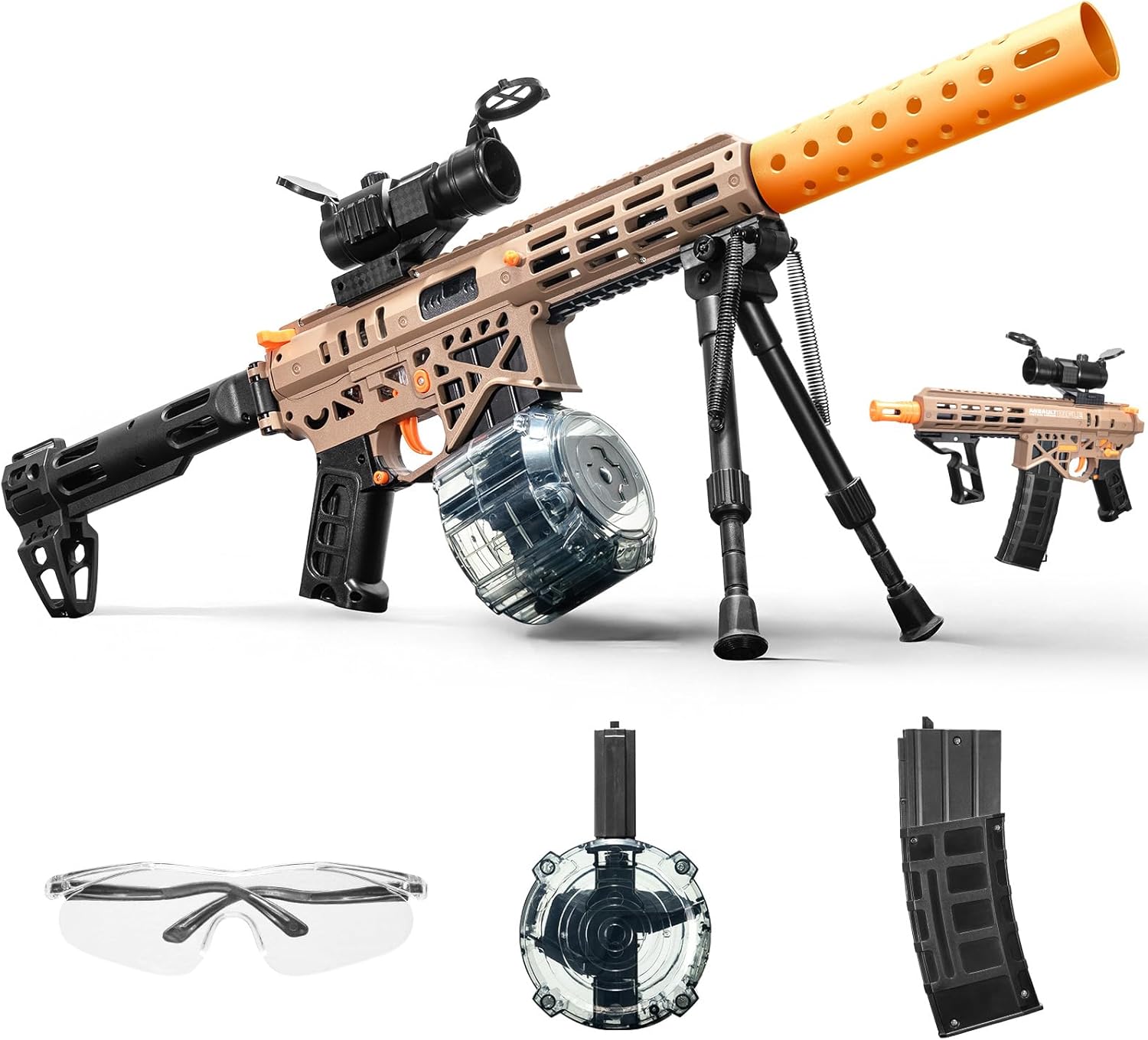 JellyBullet Automatic Blaster 820205, Larmside Blaster Nylon Body, 170 FPS Automatic Repeating & Manual Single Mode, 2 Manual Spring Clips, Shooting Game, Ages 18+