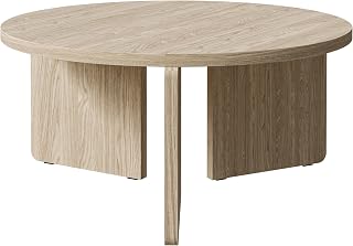 Selsey Couchtisch Wohnzimmertisch Beistelltisch Kaffeetisch Rund 85 cm Sofatisch Eiche Geölt Preffines