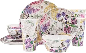Melamine Dinnerware Set for 4-16 Pcs:Camping Dishes Set with Dinner Plates,Salad Plates,Cups and Bowls.Lightweight and Unbreakable.Indoor and Outdoor Use.