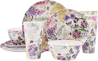 Melamine Dinnerware Set for 4-16 Pcs:Camping Dishes Set with Dinner Plates,Salad Plates,Cups and Bowls.Lightweight and Unbreakable.Indoor and Outdoor Use.