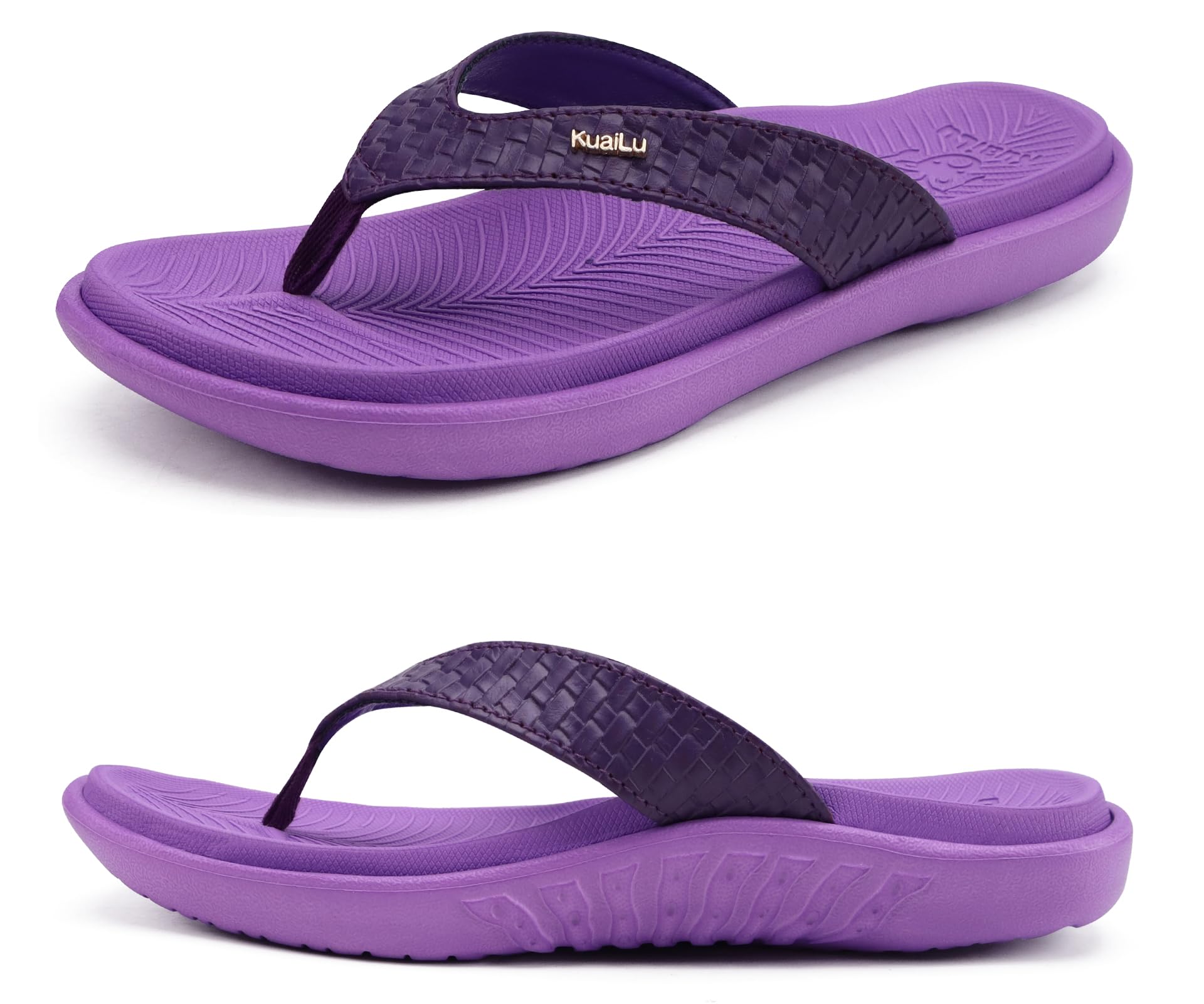KuaiLu Flip Flops Damen Leder Zehentrenner für Sommer Beach Frauen Bequeme Yoga Mat Tanga Sandalen für Plantar Fasciitis