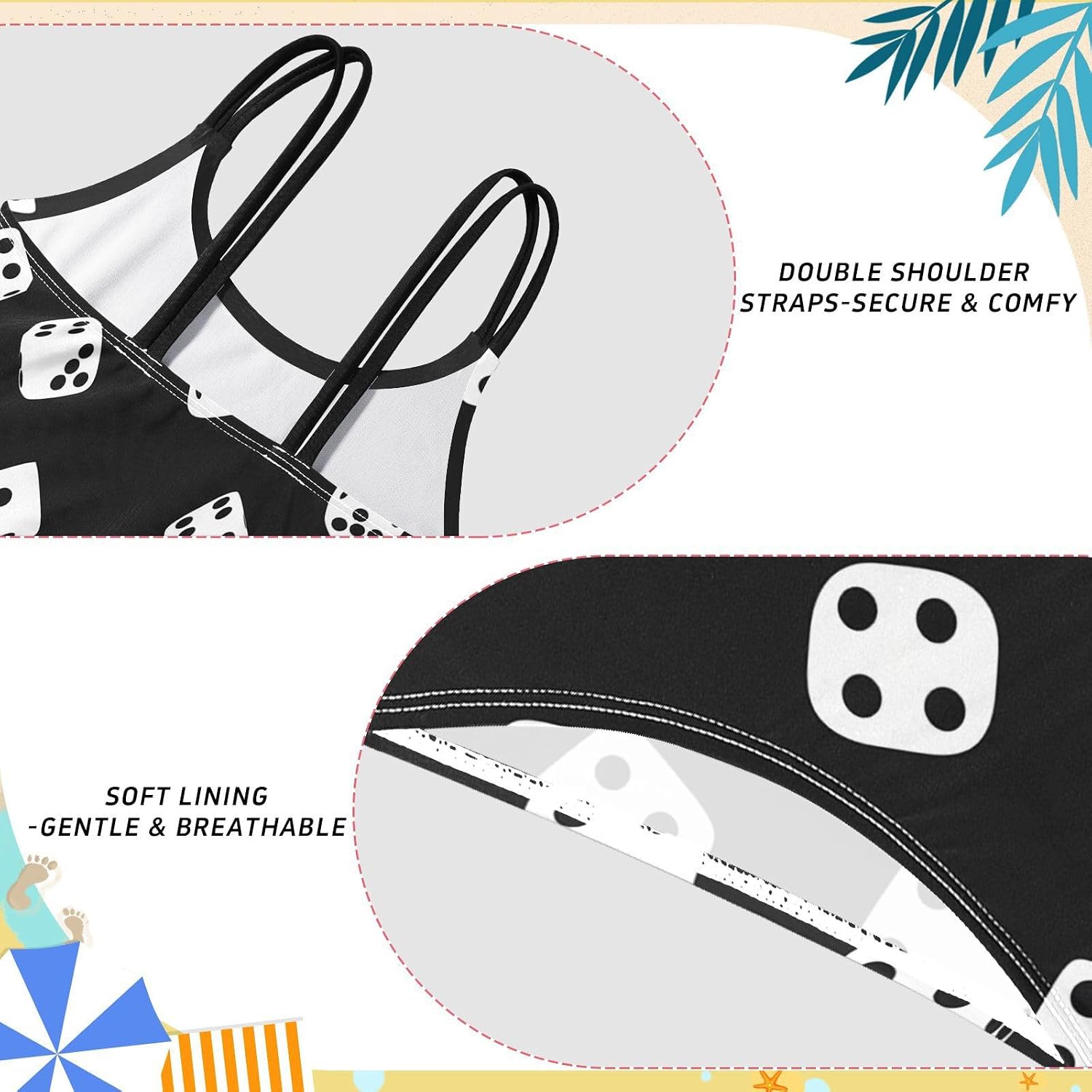 visesunny Girls Two Piece Swimsuits Black White Dice Girl's Bikini Sets Bathing Suits for Girls Size 5-12Y