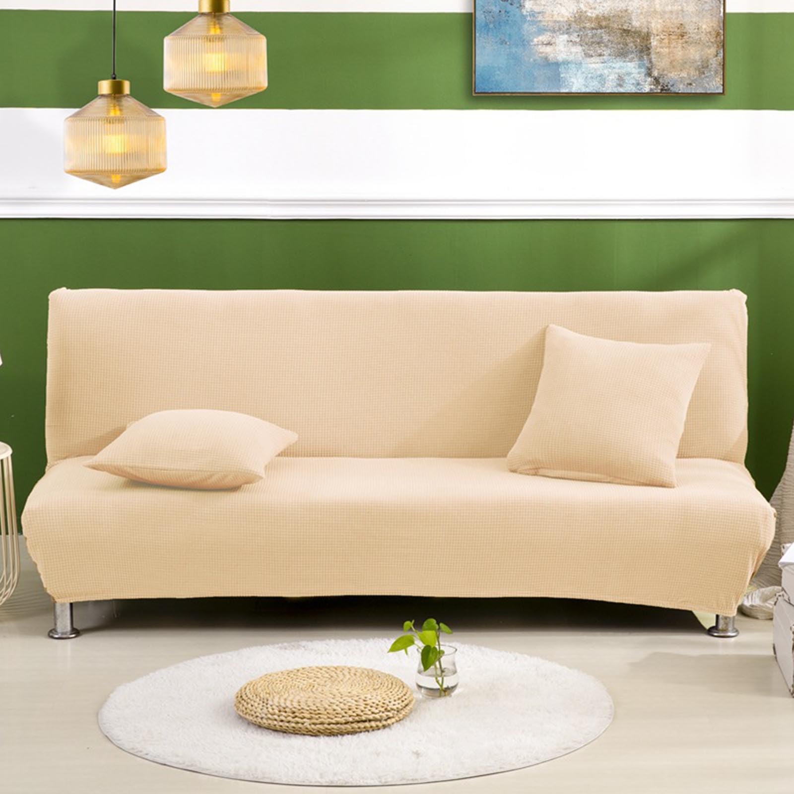 Housse de canapé sans accoudoirs extensible universelle beige pour grand futon