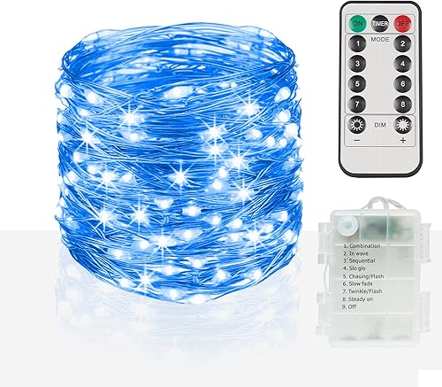 suddus Guirnalda de 200 luces LED para exteriores de 66 pies, funciona con pilas, con control remoto, luces LED parpadeantes para dormitorio, patio,