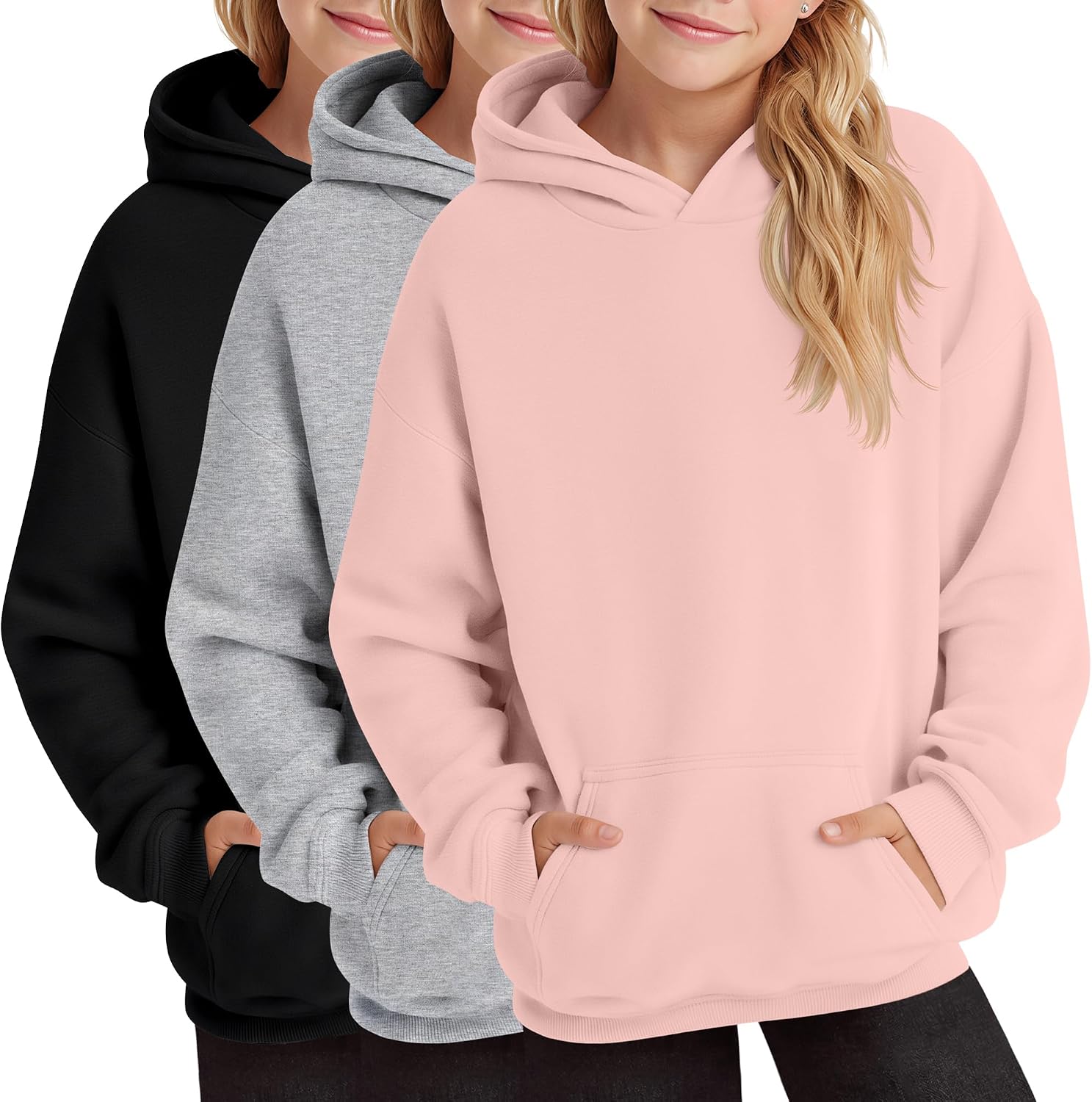 3 Pack Girls Hoodies Kids Long Sleeve Sweatshirts