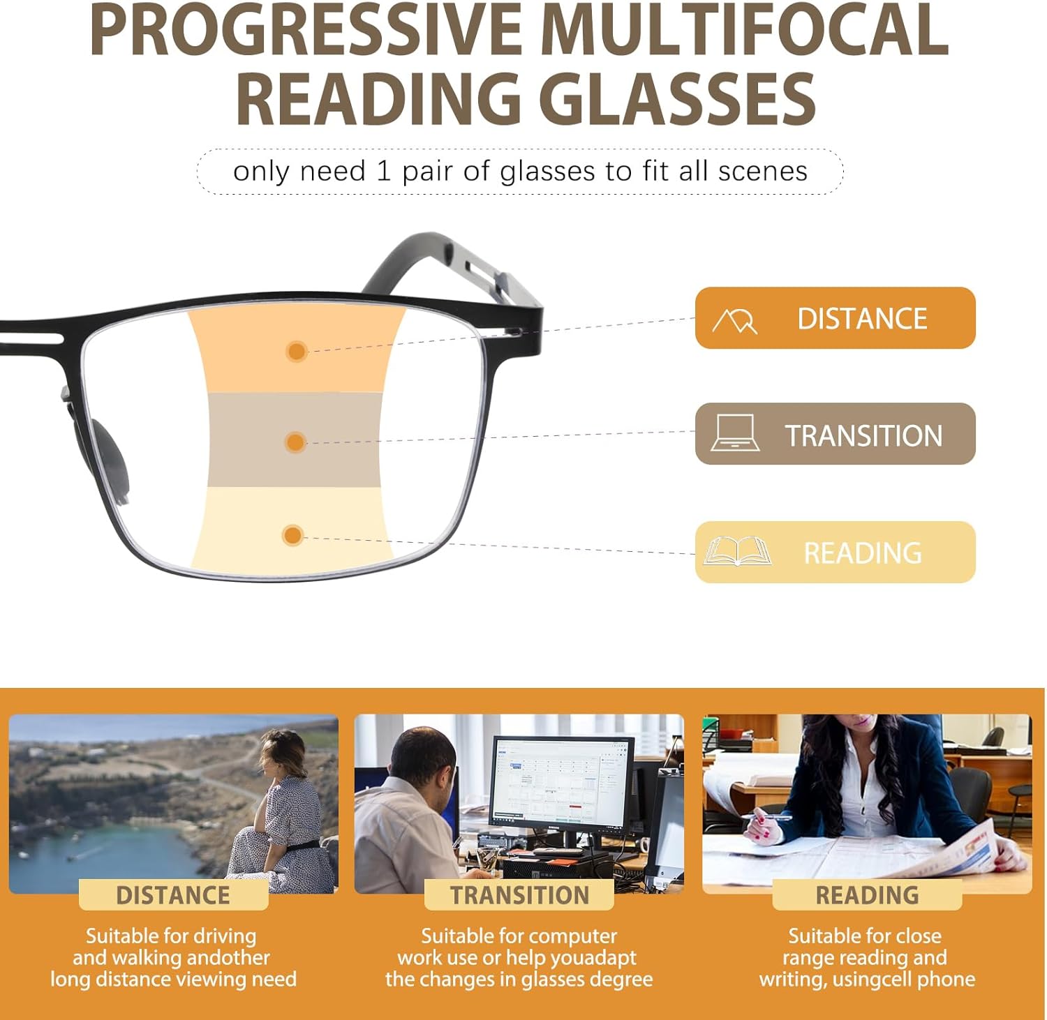 K.LAVER Photochromic Progressive Reading Glasses Multifocus Anti-blue Light Men's Computer Metal Women's Reading Glasses - Image 4