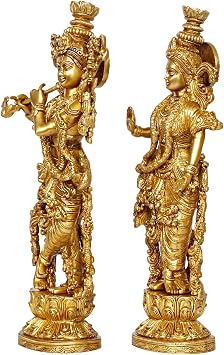 ARTVARKO Brass Radha Krishna Idol Murli Kishan Playing Flute Radha Pital Murti for Home Mandir Decor Marriage Height 14 Inch