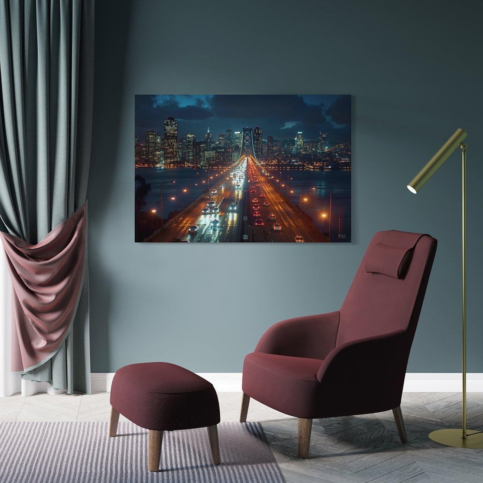 Amazon.co.jp: 絵画 ゴールデンゲートブリッジから眺める街の夜景 
