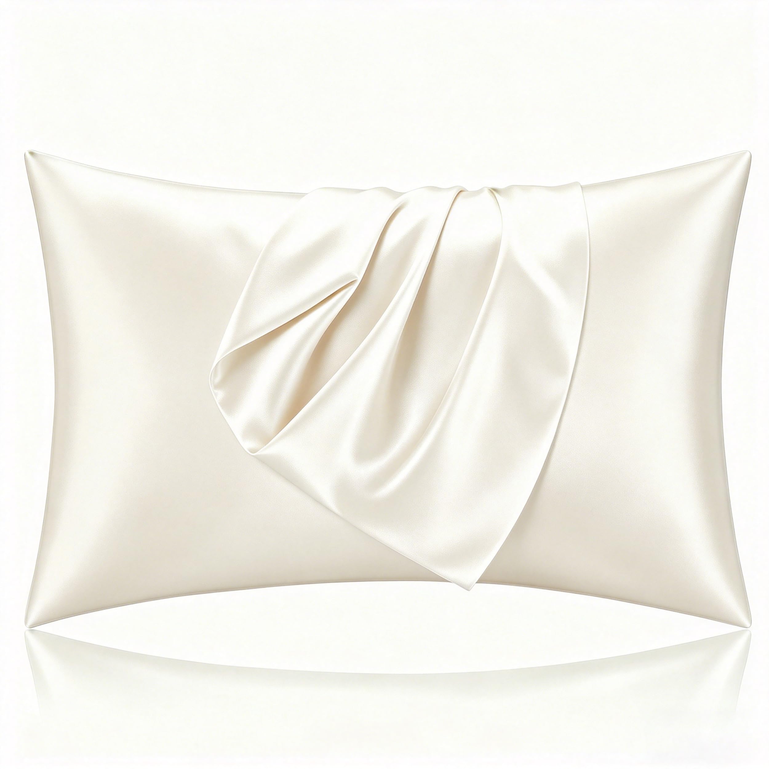 Satin Pillowcase for Hair and Ski, Soft as Silk Pillowcase for Hair and Skin, 19mm Both Side, Hidden Zipper，Gifts for Women Men, 1pc, 50x75 cm (Ivory)