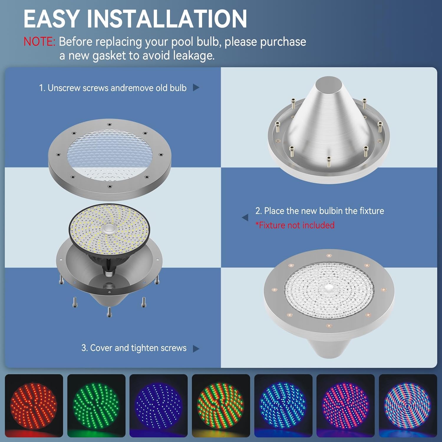 CEDIO 90W Pool Lights for Inground Pool, 120V Led Pool Light Bulb for Inground Pool, RGB Color Pool Lights with Remote Control, E26/E27 Replacement for Pentair Hayward Fixture