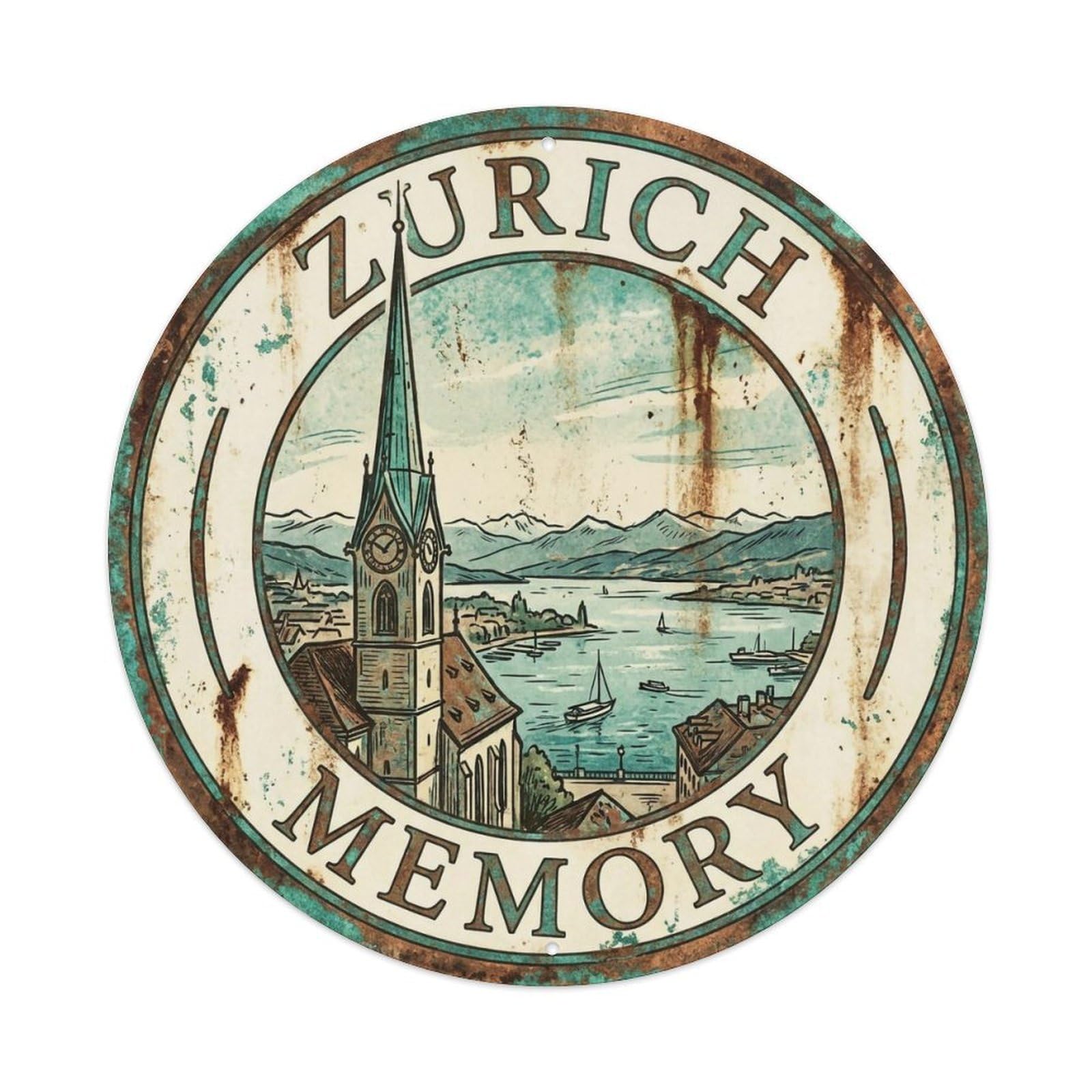 Vintage Travel Zurich Switzerland Historic Vintage Metal Tin Sign Plaque Wall Decor for Cafe, Club Bar, Office, Garden Metal Poster 8x8Inch