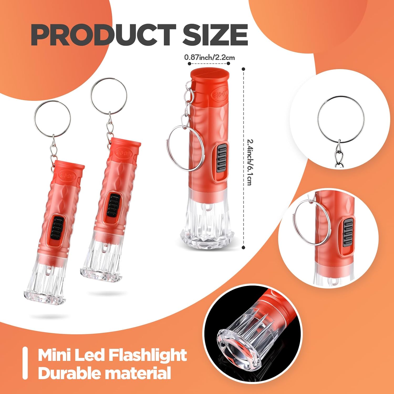 Jexine 50 Pcs Mini Flashlight Keychains Bulk with Lanyard Portable Small Plastic LED Key Chains Flashlights for Night Reading Emergency Hurricane Camping Hiking Party Favors(Red,Simple)