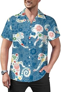 Monkey Garden Flowers Mens Shirts Hawaiian Short Sleeved Cuban Collar Graphic Tees Tops