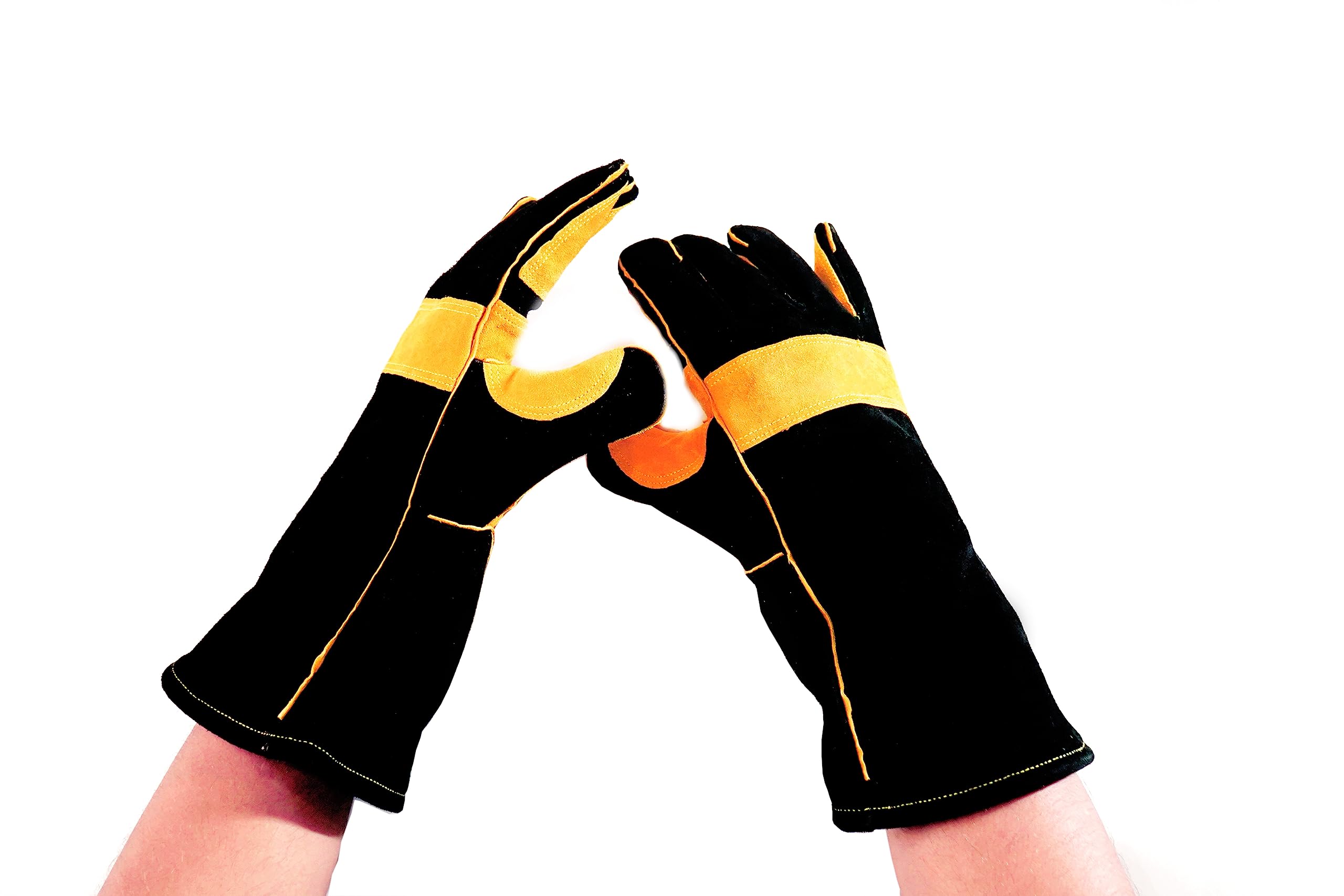 RHINRS Multipurpose Leather Gloves for Animal Handling for Safety from Dogs, Cat, Birds & for Industrial Use (16 Inches, Black Yellow) (B0CBXXN7P8) Amazon Price History, Amazon Price Tracker
