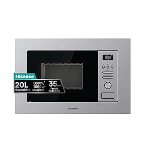 Hisense BIM320G41X - Microondas Integrable, 1000W, 20L, Alto 38.8cm x Ancho 59.5cm, Color Inox, 5 Niveles de Potencia, 15 Programas Preestablecidos, Grill Combo, Descongelar por Tiempo o Peso