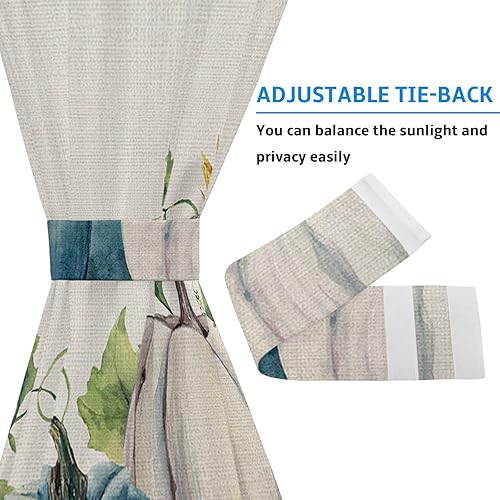 Miniatura 5 de JasmineM Cortinas de puerta de calabaza otoñal para privacidad, cortinas florales blancas y azules para puerta francesa con alzapaños, cortinas de