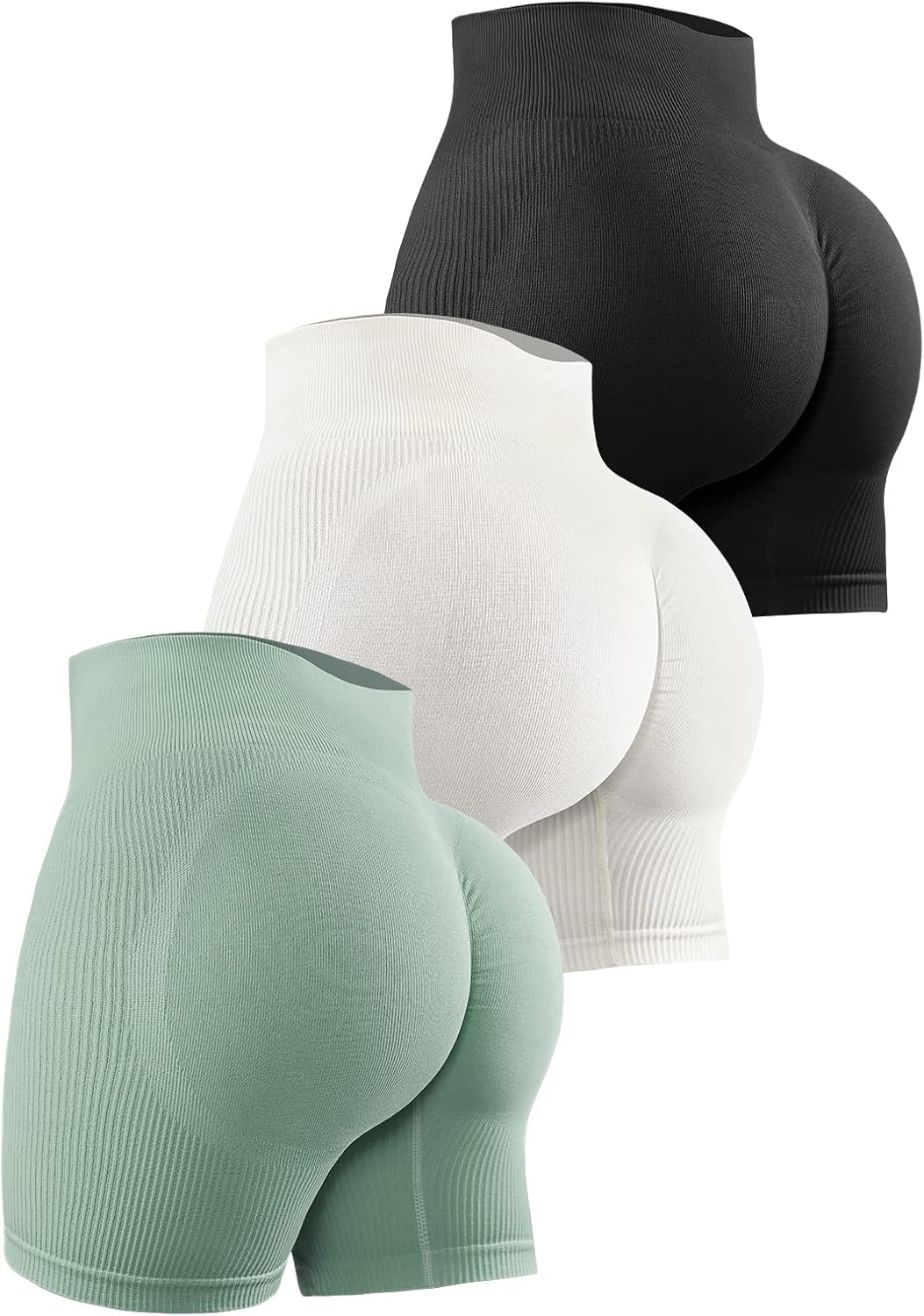 YNNTHY Women's 3 Piece Workout Shorts Scrunch Butt Lifting High Waist Gym Biker Shorts Seamless Ruched Booty Yoga Shorts S-XL