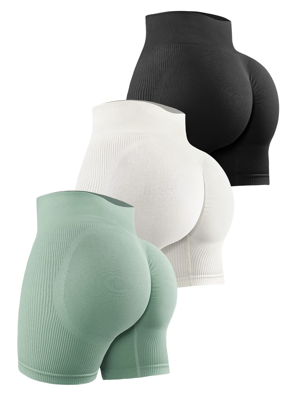 YNNTHY Women's 3 Piece Workout Shorts Scrunch Butt Lifting High Waist Gym Biker Shorts Seamless Ruched Booty Yoga Shorts S-XL