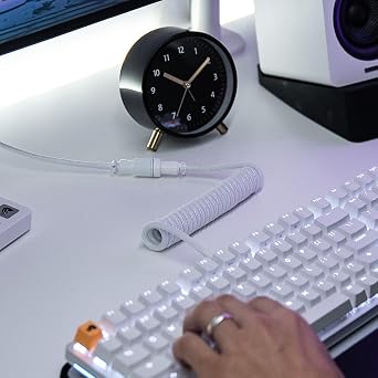 Glorious Coiled Keyboard Cable – Coiled USB C Cable Artisan Braided Cables for Mechanical Gaming Keyboard Coiled Cable - Custom Keyboard Cable (White)