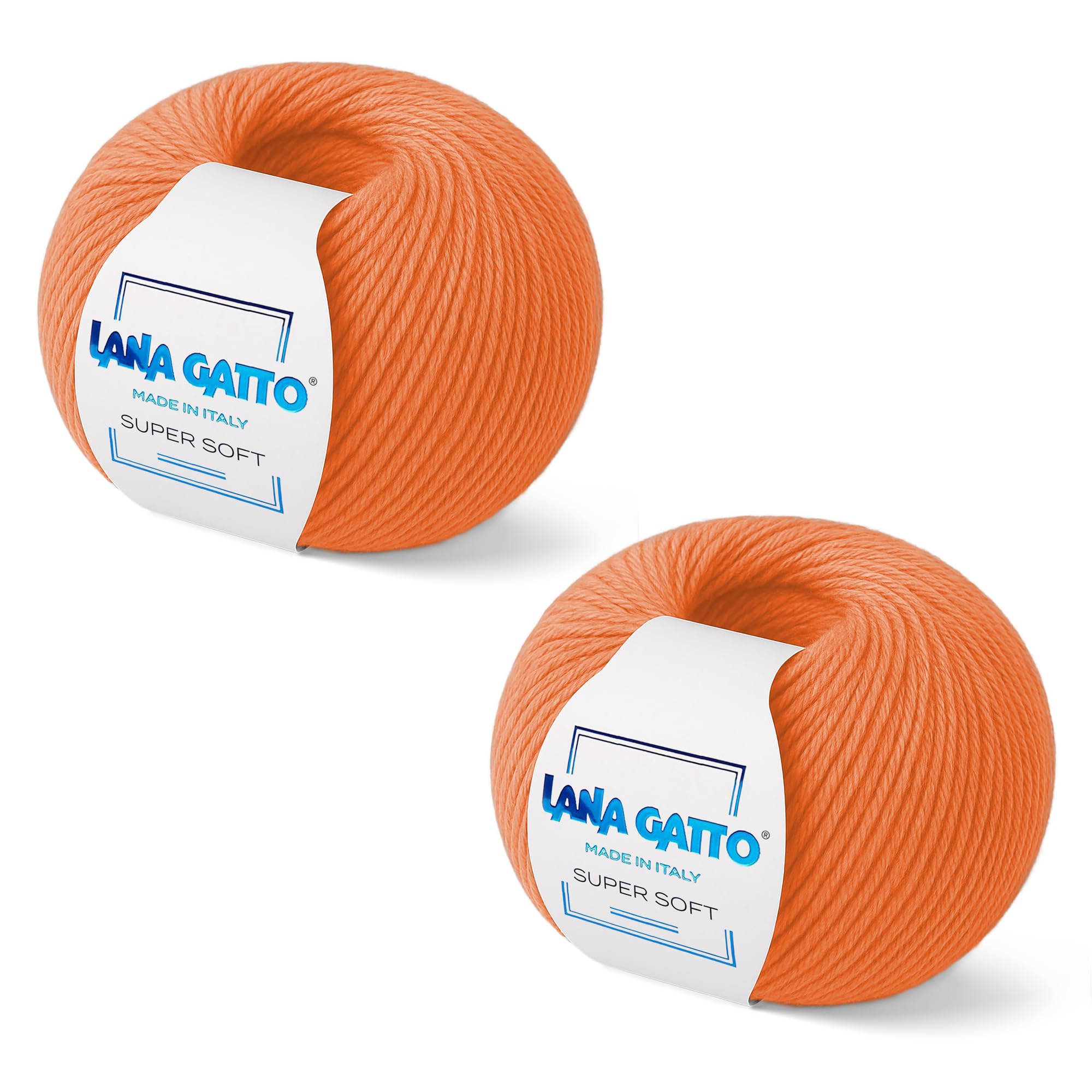 Lana Gatto Super Soft 100% Extrafine Merino Wool Yarn, 2 x 50 g Balls (100 g, 250 m), DK Double Knitting Wool for Knitting and Crochet, Orange, Made in Italy — image 1