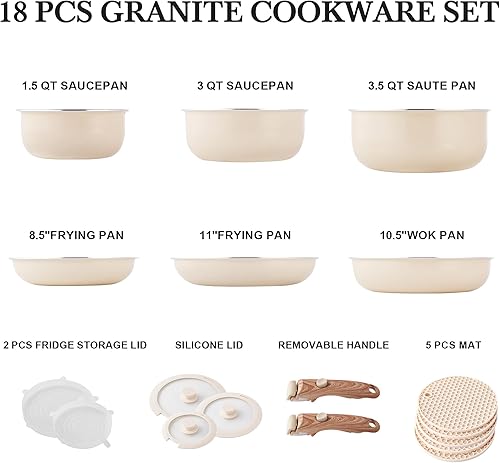 Miniatura 2 de Juego de ollas y sartenes antiadherentes  Juego de ollas y sartenes apilables para camping, mango desmontable, mango extraíble, sartenes