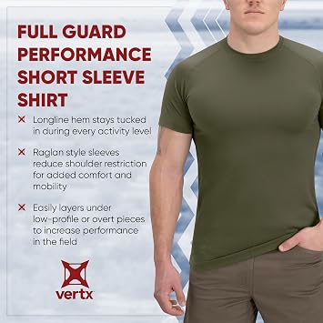 Vertx Mens Full Guard Short Sleeve Performance Shirt Baselayer Compression, VaporCore 37.5, Quick-Dry
