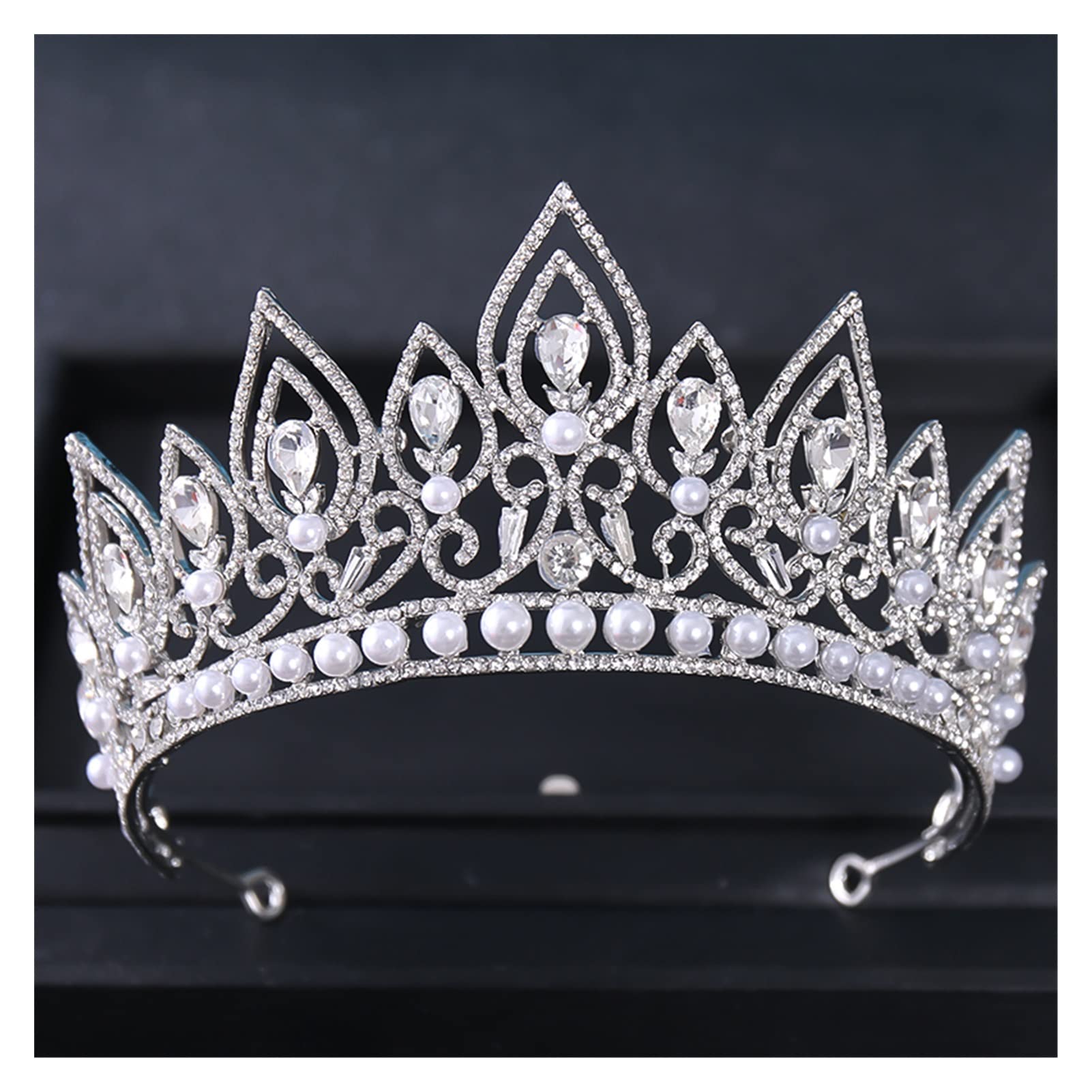 Barokowa kryształowa perła korony i tiary Party Rhinestone Prom Diadem kobiety ślubne akcesoria do włosów ozdoby biżuteryjne Tiara (kolor metalu: srebrny)