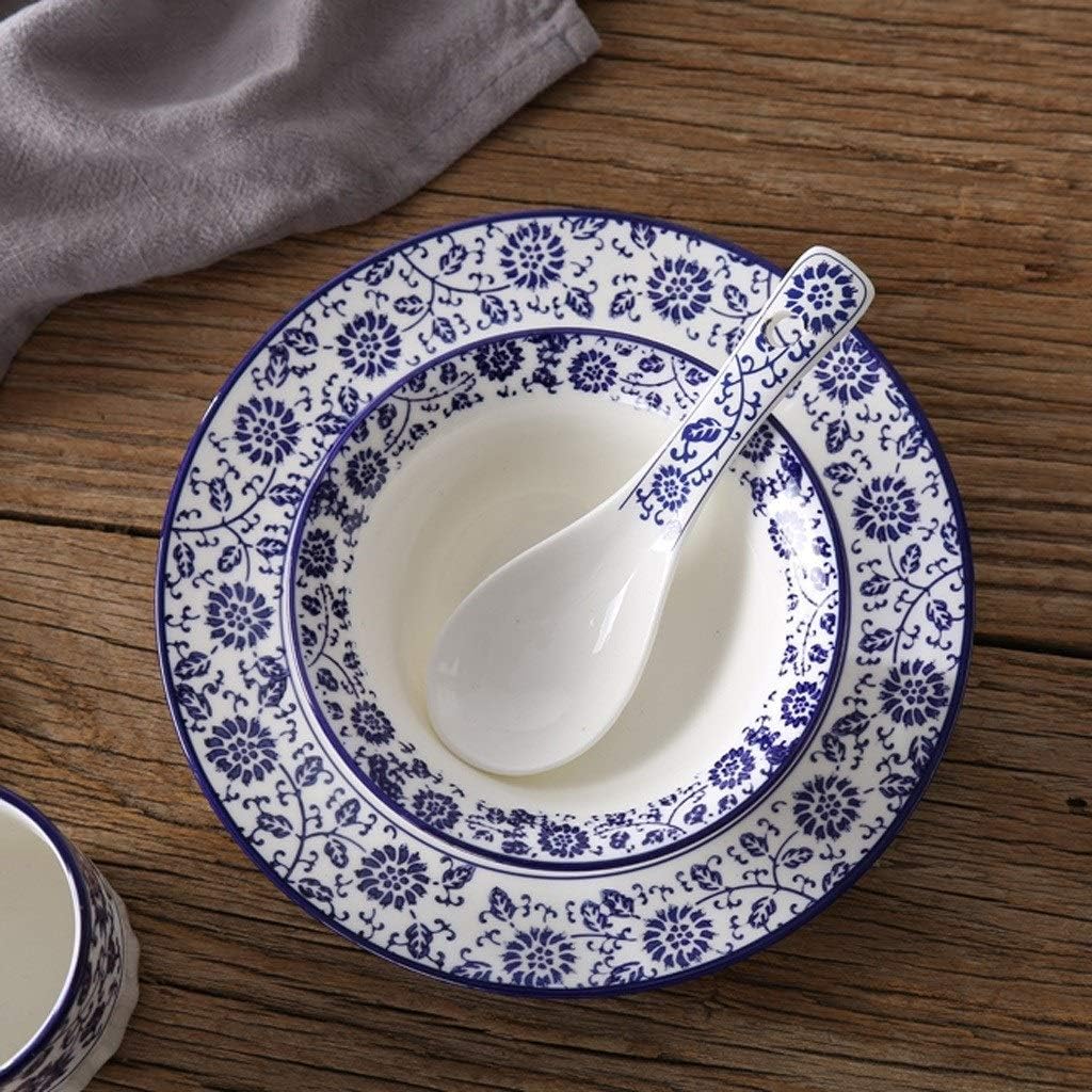 Scoop Ceramic Soup Spoons with Blue Patterned Handle Porcelain Soup Spoons,Table Spoons, Dinner Spoons,6.7 Inch Long,Set of 10 Soup Spoon