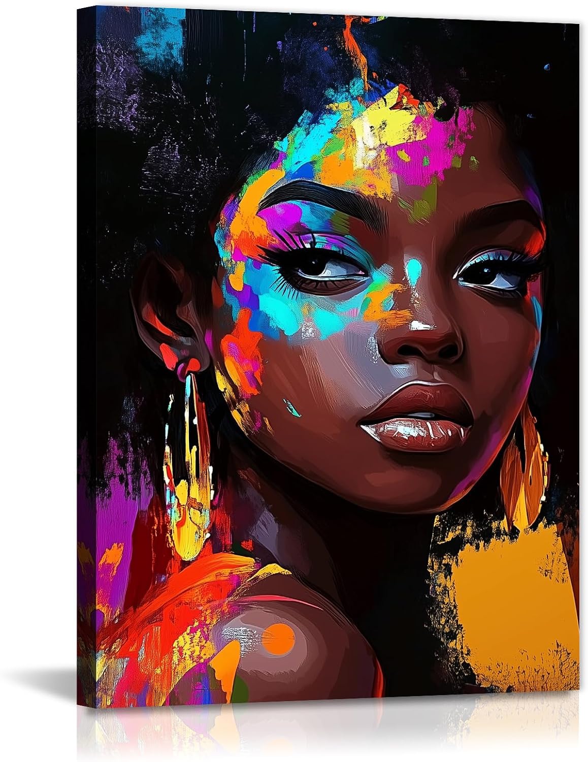 GLOKAKA African American Black Woman Wall Art Abstract Colorful Fashion Female Painting Poster Modern Artwork for Living Room Bedroom Home Office Wall Decor(Artwork-2,16"x20")