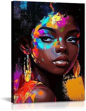 African American Canvas Wall Art Black Woman Portrait Picture Print Abstract Female Painting Poster Framed Artwork for Living Room Bedroom Home Wall DecorArtwork-3,24"x36"