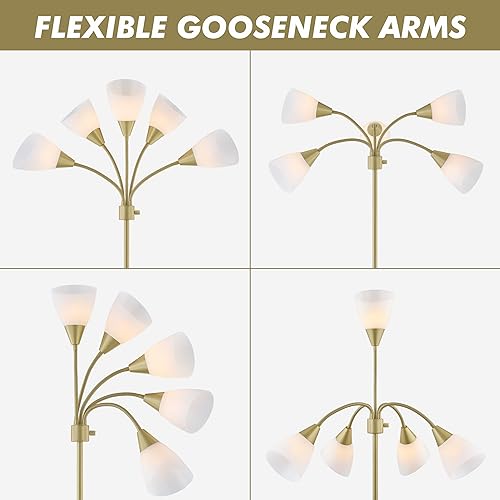 Miniatura 4 de Medusa - Lámpara de pie de decoración moderna, con cuello de cisne ajustable con múltiples cabezales, lámparas de luz brillante para leer, tonos