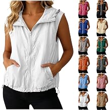Womens Lightweight Jackets Hooded Full Zip Up Sleeveless Softshell Workout Jacket with Pockets Hiking Running Vest