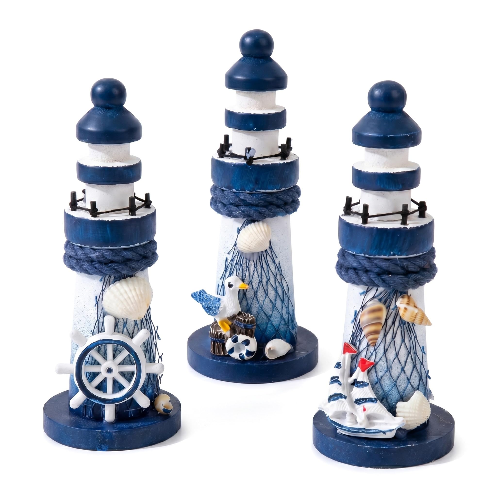 Lighthouse Ornaments, 3PCS Lighthouse Seaside Ornaments, Bathroom Wooden for Home Bathroom Wedding Office