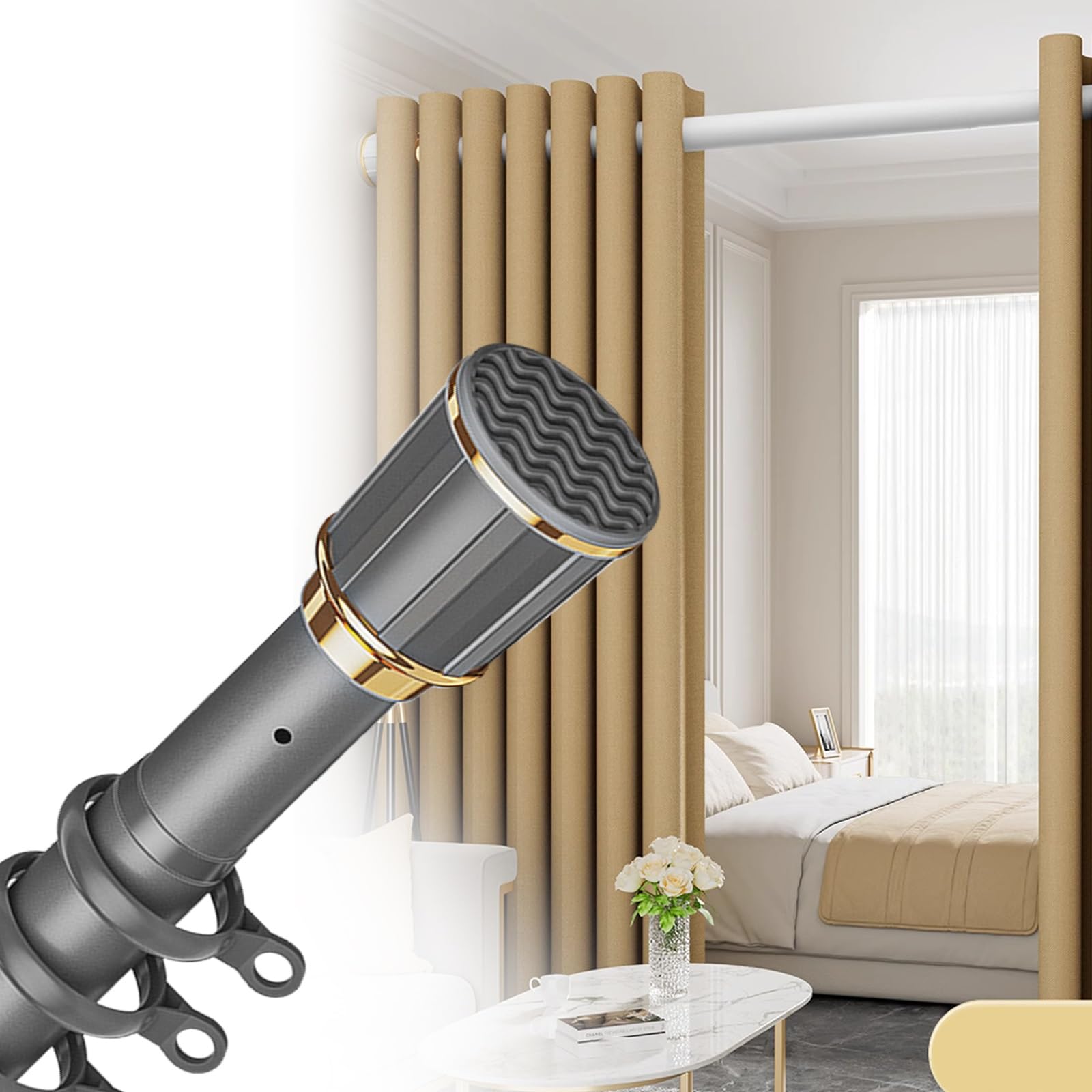 GLDYTVF Adjustable Tension Curtain Rod Extra Long 160-490cm No-Drill No-Slip Design for Bathroom Bedroom Patio - Easy Installation in Gray (260-350cm)