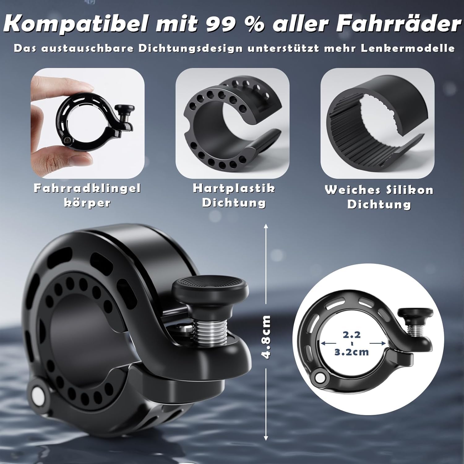Fahrradklingel, Innovative Aluminiumlegierung 110dB Klingel laut Mini Klingel Fahrrad, 2026 Neue Aufrustung Fahrradhupe Fahrradglocke 22-31.8mm Lenker