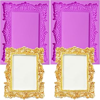 Baroque Photo Frame Fondant Silicone Molds, 3D Picture Mirror Frame Cake Decoration Molds for Chocolate Candy Sugar Craft Gum Paste Cookies Resin Clay Set of 2