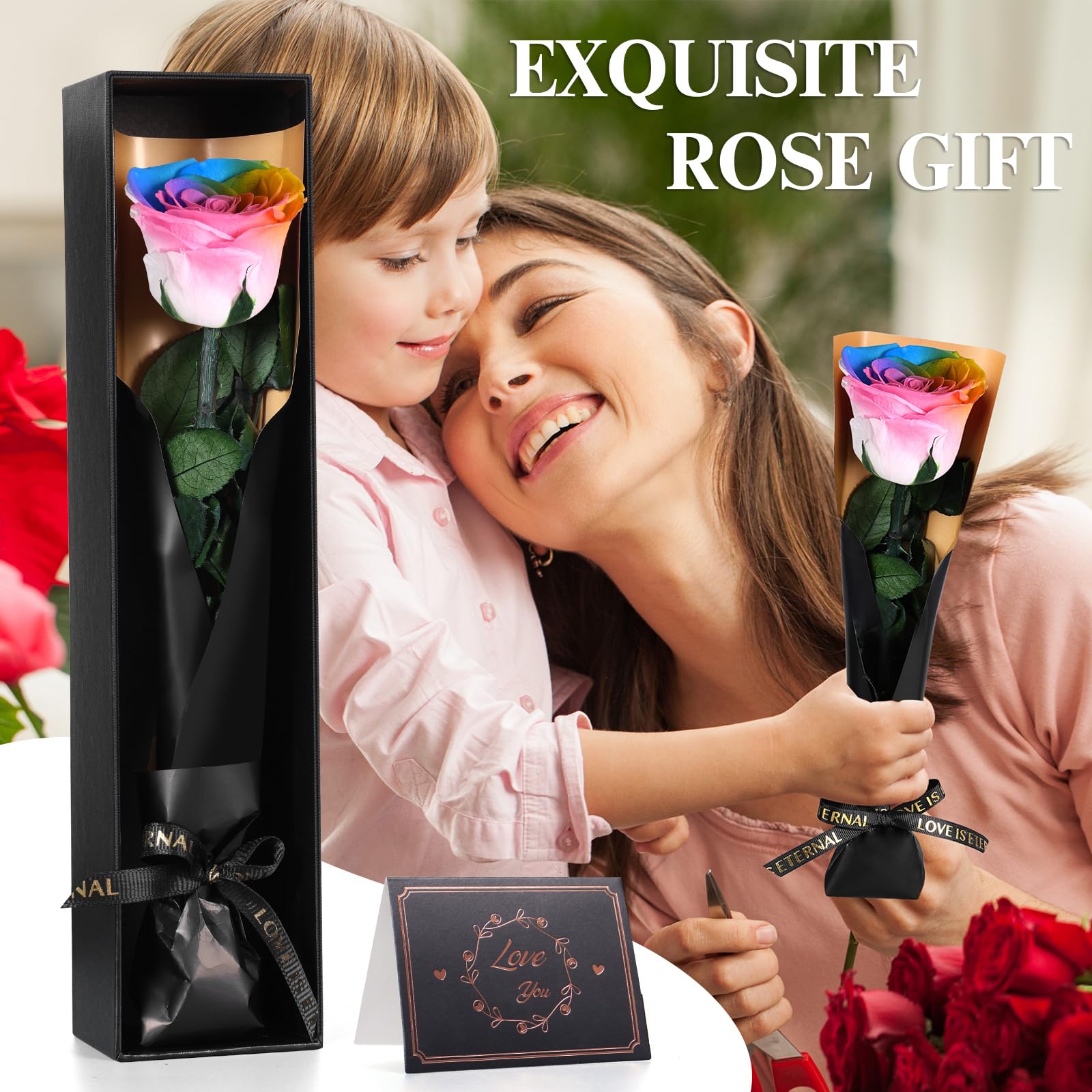 Cofanetto Regalo Rosa Eterna Con Gioielli - Per Fidanzata, Natale, San Valentino, Compleanno, 9.7x12.3x9 Cm