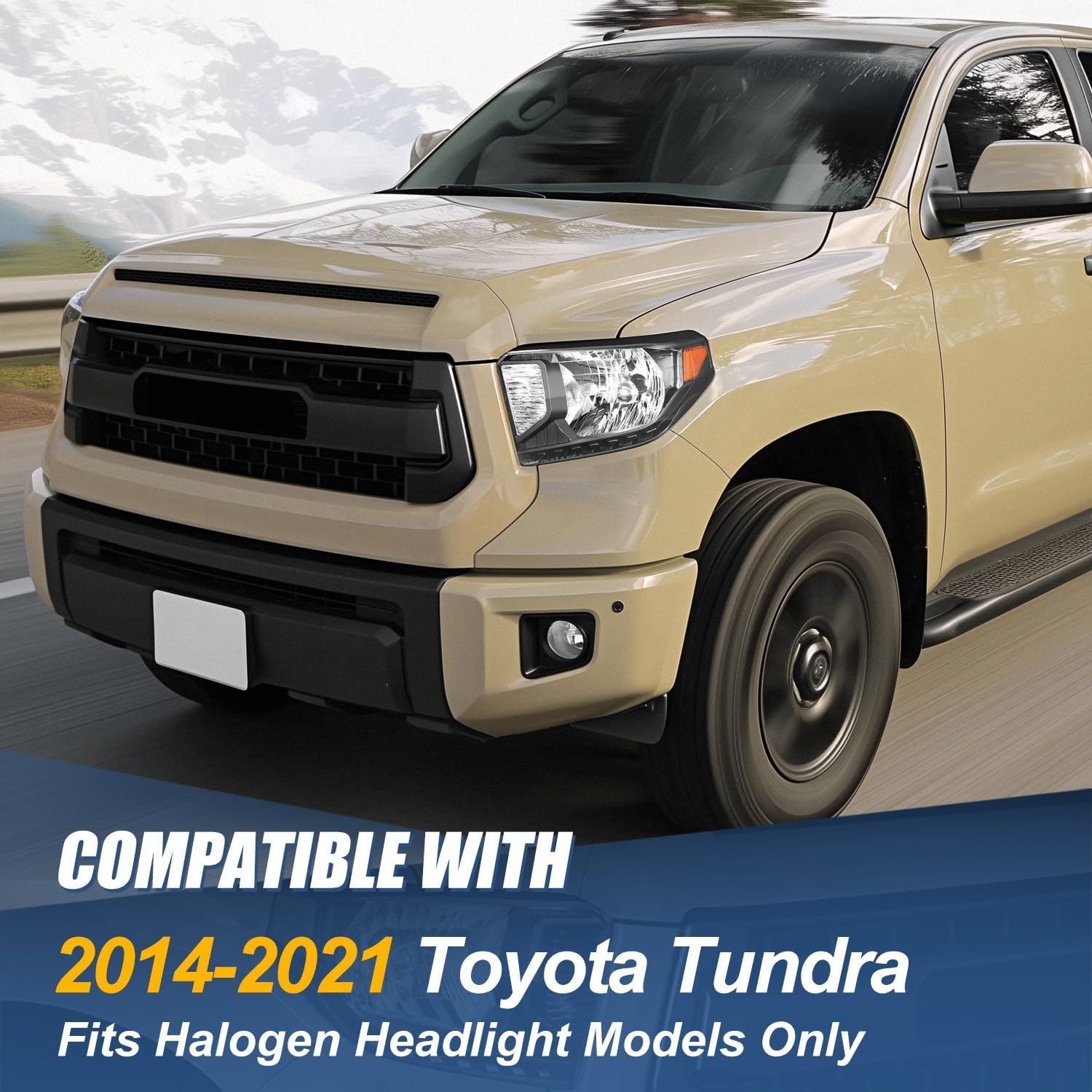 Auto Dynasty Headlights Assembly Compatible with 2014-2020 Toyota Tundra, Driver and Passenger Side Headlamps Replacement, TO2502218 TO2503218, Black Housing Amber Corner
