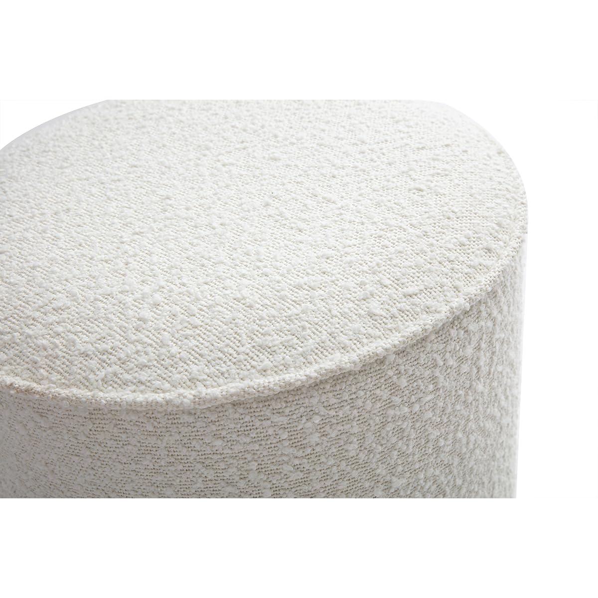 Miliboo Runder Sitzhocker aus Stoff in Wolloptik, weiß, Durchmesser 40 cm Paul