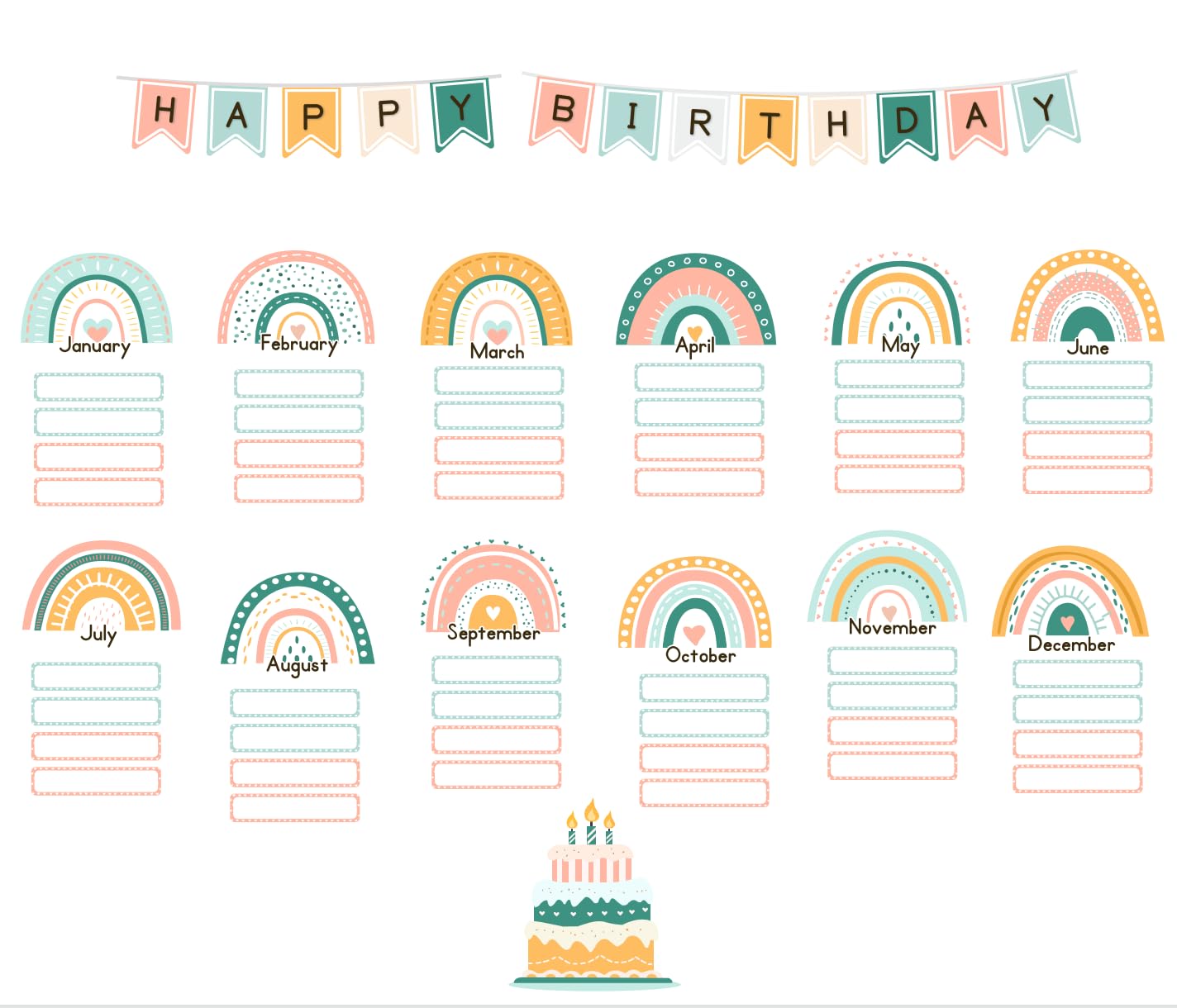 EAMAYHappy Birthday Boho Rainbow Bulletin Board Set for Classroom (Boho Rainbow)