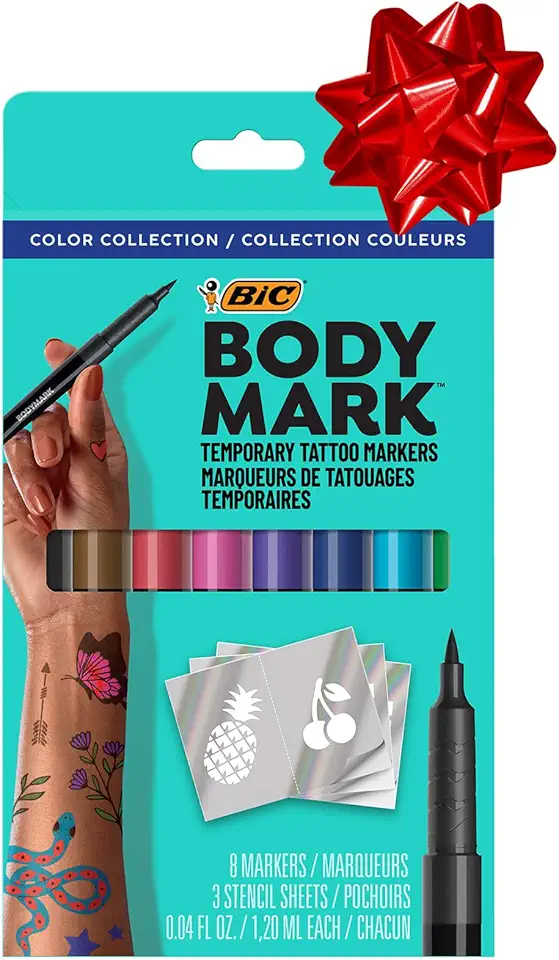 BIC BodyMark Temporary Tattoo Marker, Assorted Colors, 8-Count