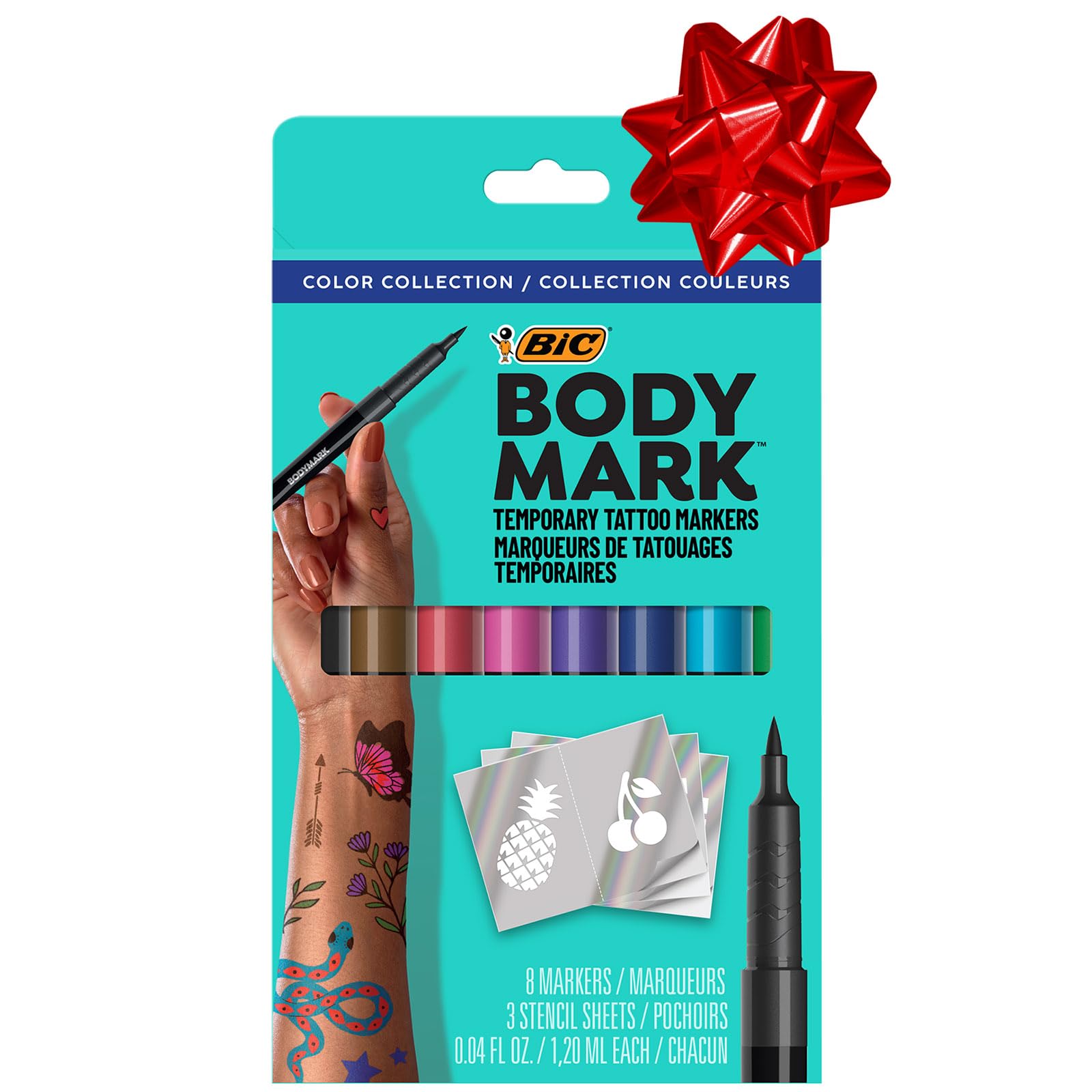 BODYMARKBIC BodyMark Temporary Tattoo Marker with Cosmetic Quality and Skin Safety, 8-Count in Assorted Colors