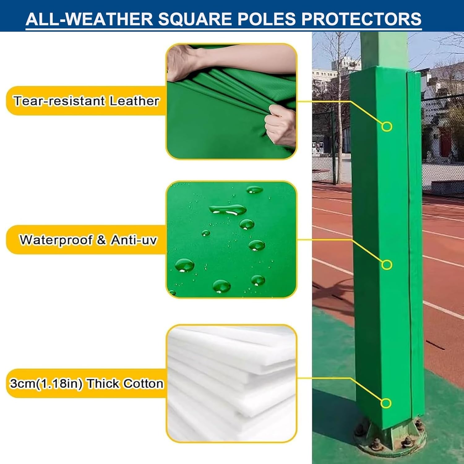 Square Pole Padding Basketball Pole Pads, Weatherproof Protective Padding, Easy Installation Impact-Resistant, for Basketball, Hoop/Basement/Garage/Playground