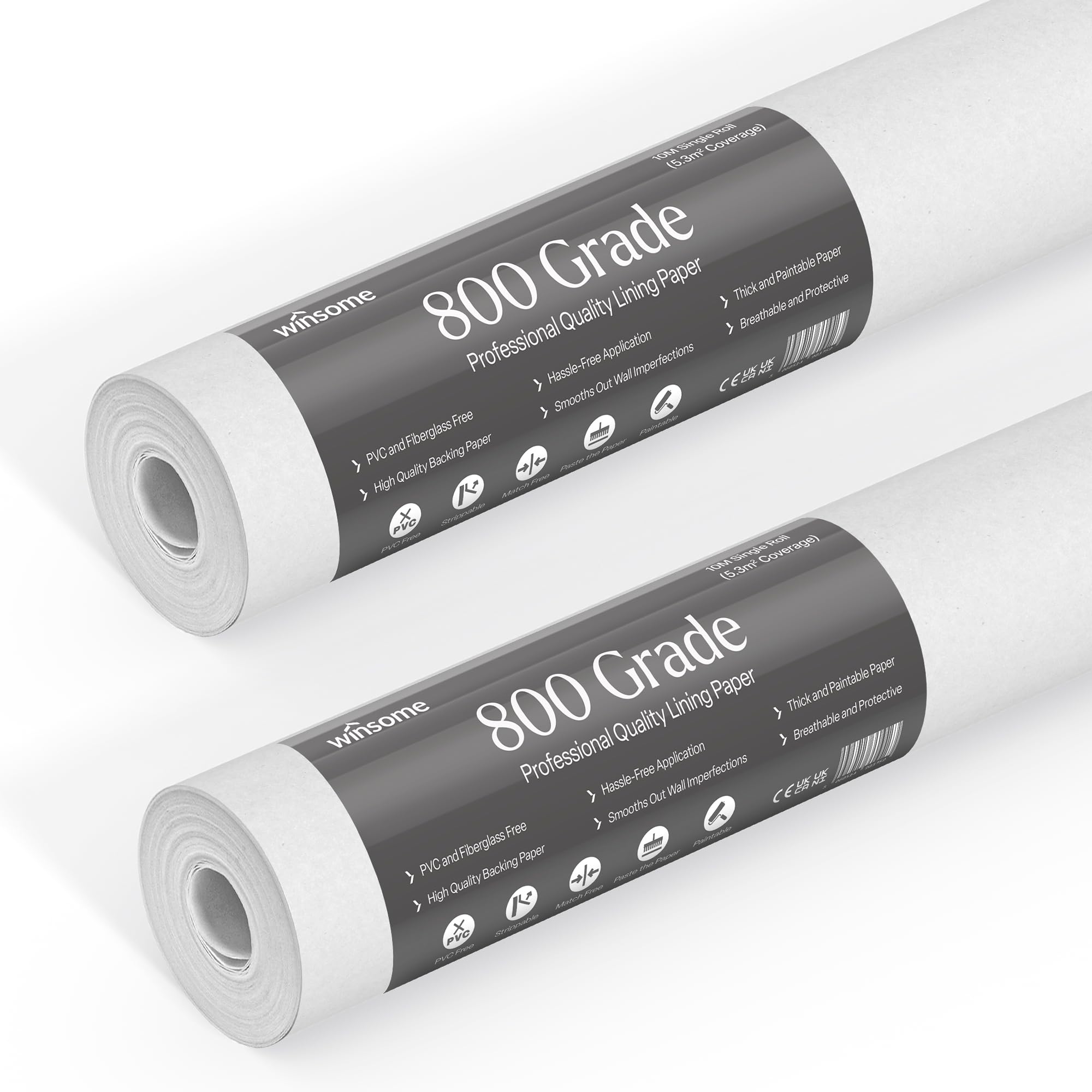 Winsome White 800 Grade Lining Paper For Walls - Thick Paintable Wallpaper Suitable For New& Damaged Walls For Paint -Single 10 Metre (Pack Of 2)