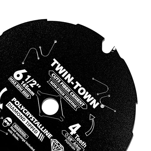 Miniatura 3 de TWIN-TOWN PCDT61204 Hoja de sierra de cemento de fibra Hardie con punta de diamante policristalino de 4 dientes (PCD) de 6-12 pulgadas con eje de 58